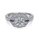 Gabriel & Co. R14487R4W44SA Harbour – 14K White Gold Round Sapphire and Diamond Engagement Ring