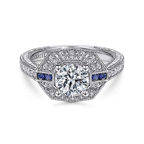Gabriel & Co. R14487R4W44SA Harbour – 14K White Gold Round Sapphire and Diamond Engagement Ring