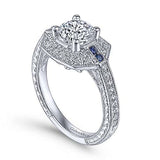 Gabriel & Co. R14487R4W44SA Harbour – 14K White Gold Round Sapphire and Diamond Engagement Ring