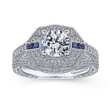 Gabriel & Co. R14487R4W44SA Harbour – 14K White Gold Round Sapphire and Diamond Engagement Ring