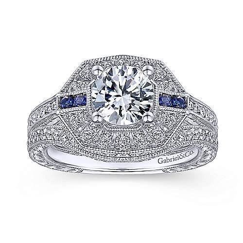 Gabriel & Co. R14487R4W44SA Harbour – 14K White Gold Round Sapphire and Diamond Engagement Ring