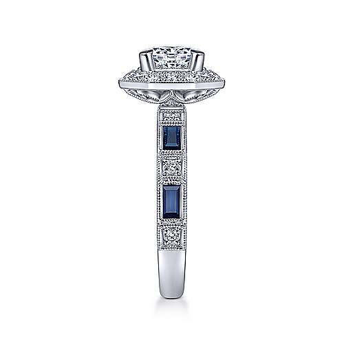Gabriel & Co. R14494R4W44SA Rain – Art Deco 14K White Gold Octagonal Halo Round Sapphire and Diamond Engagement Ring