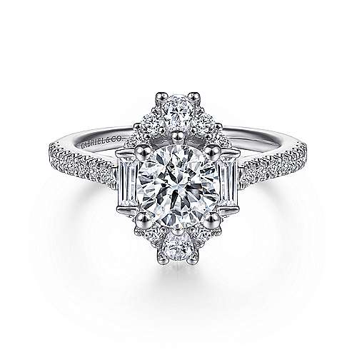 Gabriel & Co. Carrington ER14508R4W44JJ – Unique 14K White Gold Art Deco Halo Diamond Engagement Ring
