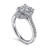 Gabriel & Co. Carrington ER14508R4W44JJ – Unique 14K White Gold Art Deco Halo Diamond Engagement Ring