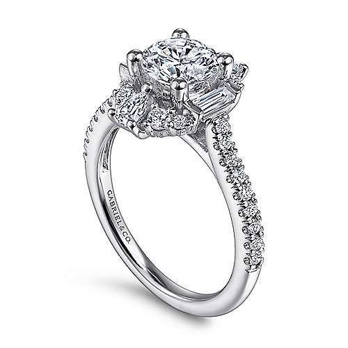 Gabriel & Co. Carrington ER14508R4W44JJ – Unique 14K White Gold Art Deco Halo Diamond Engagement Ring