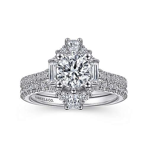 Gabriel & Co. Carrington ER14508R4W44JJ – Unique 14K White Gold Art Deco Halo Diamond Engagement Ring