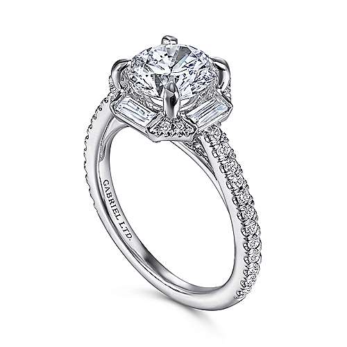 Gabriel & Co. R14526R6W83JJ Ryland – 18k White Gold Octagonal Halo Round Diamond Engagement Ring