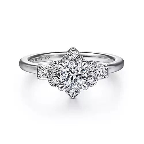 Gabriel & Co. Raleigh ER14656R2W44JJ – Unique 14K White Gold Halo Diamond Engagement Ring