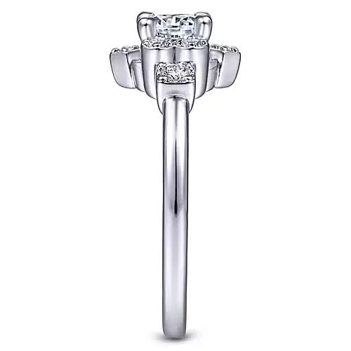 Gabriel & Co. Raleigh ER14656R2W44JJ – Unique 14K White Gold Halo Diamond Engagement Ring