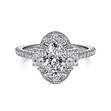 Gabriel & Co. ER14742O4W44JJ Draya – Art Deco 14K White Gold Oval Halo Diamond Engagement Ring