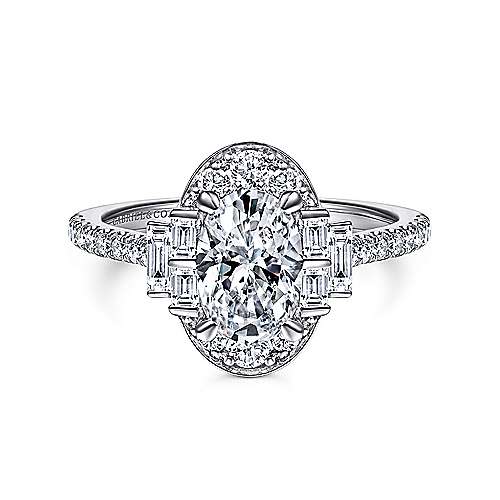 Gabriel & Co. ER14742O4W44JJ Draya – Art Deco 14K White Gold Oval Halo Diamond Engagement Ring