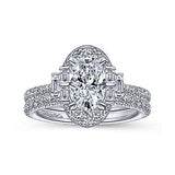 Gabriel & Co. ER14742O4W44JJ Draya – Art Deco 14K White Gold Oval Halo Diamond Engagement Ring