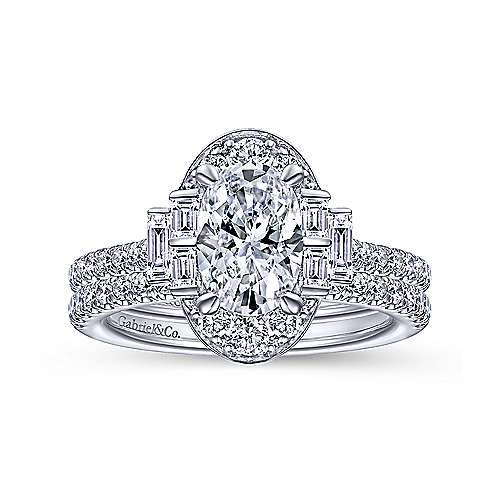 Gabriel & Co. ER14742O4W44JJ Draya – Art Deco 14K White Gold Oval Halo Diamond Engagement Ring