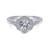 Gabriel & Co. Kiaran ER14761R3W44JJ – Art Deco 14K White Gold Round Halo Diamond Engagement Ring