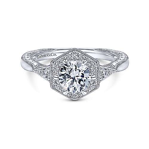 Gabriel & Co. Kiaran ER14761R3W44JJ – Art Deco 14K White Gold Round Halo Diamond Engagement Ring