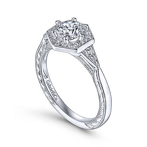 Gabriel & Co. Kiaran ER14761R3W44JJ – Art Deco 14K White Gold Round Halo Diamond Engagement Ring