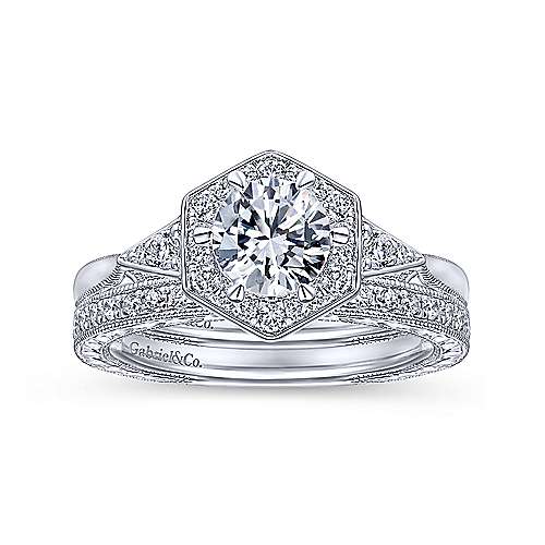 Gabriel & Co. Kiaran ER14761R3W44JJ – Art Deco 14K White Gold Round Halo Diamond Engagement Ring