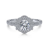 Gabriel & Co. Keltie ER14764R3W44JJ – Vintage Inspired 14K White Gold Round Halo Diamond Engagement Ring