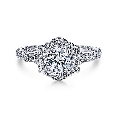 Gabriel & Co. Keltie ER14764R3W44JJ – Vintage Inspired 14K White Gold Round Halo Diamond Engagement Ring