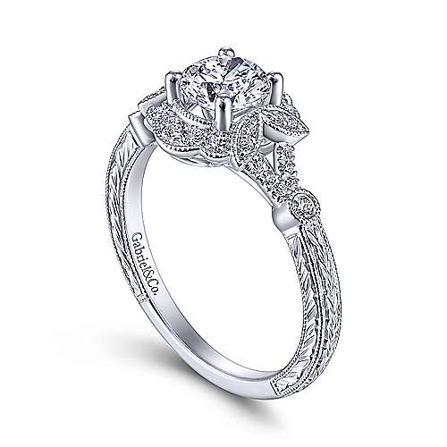 Gabriel & Co. Keltie ER14764R3W44JJ – Vintage Inspired 14K White Gold Round Halo Diamond Engagement Ring