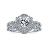 Gabriel & Co. Keltie ER14764R3W44JJ – Vintage Inspired 14K White Gold Round Halo Diamond Engagement Ring