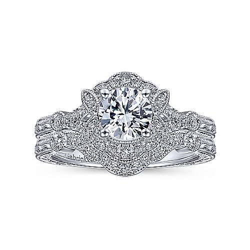 Gabriel & Co. Keltie ER14764R3W44JJ – Vintage Inspired 14K White Gold Round Halo Diamond Engagement Ring