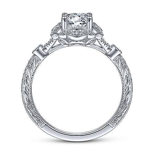 Gabriel & Co. Keltie ER14764R3W44JJ – Vintage Inspired 14K White Gold Round Halo Diamond Engagement Ring