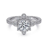 Gabriel & Co. ER14769R3W44JJ Alessia – 14K White Gold Starburst Halo Round Diamond Engagement Ring