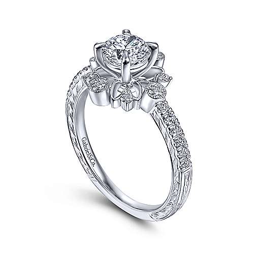 Gabriel & Co. ER14769R3W44JJ Alessia – 14K White Gold Starburst Halo Round Diamond Engagement Ring