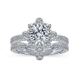 Gabriel & Co. ER14769R3W44JJ Alessia – 14K White Gold Starburst Halo Round Diamond Engagement Ring