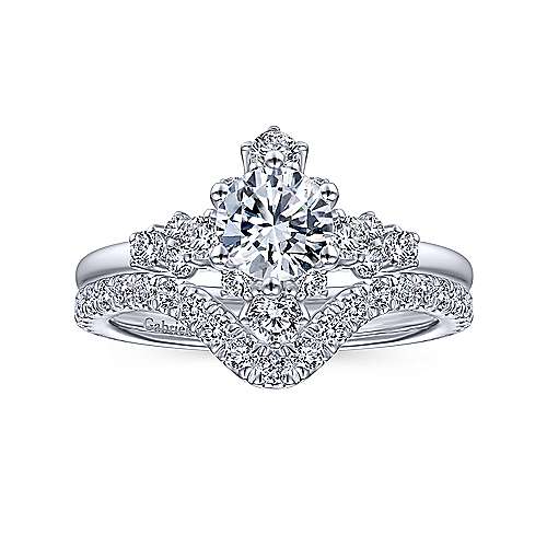 Gabriel & Co. ER14781R3W44JJ Chiffon – 14K White Gold Starburst Halo Round Diamond Engagement Ring