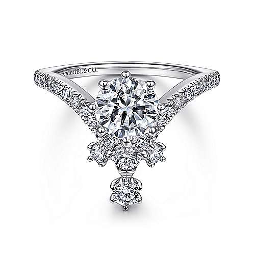 Gabriel & Co. ER14783R4W44JJ Royalty – 14K White Gold Round V-Shape Diamond Engagement Ring