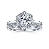 Gabriel & Co. Valor ER14788R4W44JJ – 14K White Gold Hexagonal Halo Round Diamond Engagement Ring
