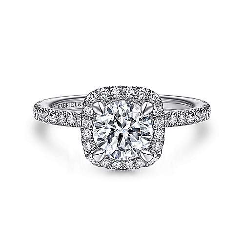 Gabriel & Co. Amaya ER14915R4W44JJ – 14K White Gold Cushion Halo Round Diamond Engagement Ring