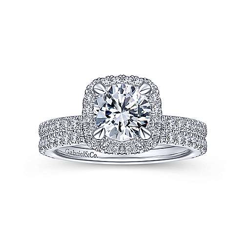 Gabriel & Co. Amaya ER14915R4W44JJ – 14K White Gold Cushion Halo Round Diamond Engagement Ring
