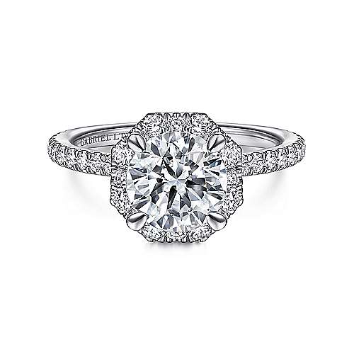 Gabriel & Co. ER14928R6W83JJ Adagio – 18K White Gold Octagonal Halo Round Diamond Engagement Ring