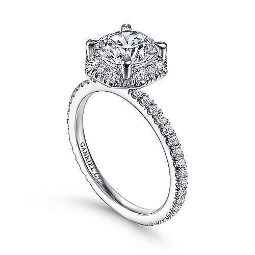 Gabriel & Co. ER14928R6W83JJ Adagio – 18K White Gold Octagonal Halo Round Diamond Engagement Ring