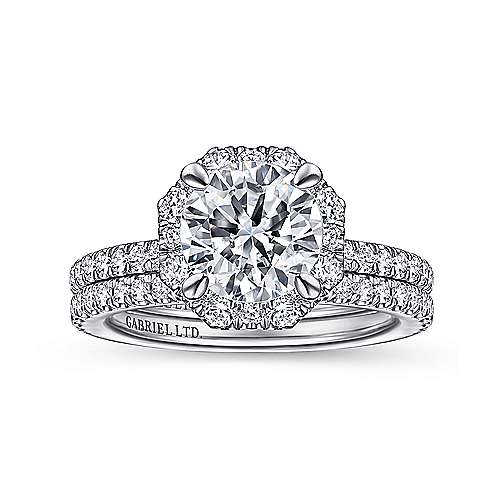 Gabriel & Co. ER14928R6W83JJ Adagio – 18K White Gold Octagonal Halo Round Diamond Engagement Ring