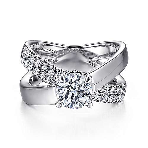 Gabriel & Co. ER14963R4W44JJ Shayla – 14K White Gold Round Criss Cross Shank Diamond Engagement Ring