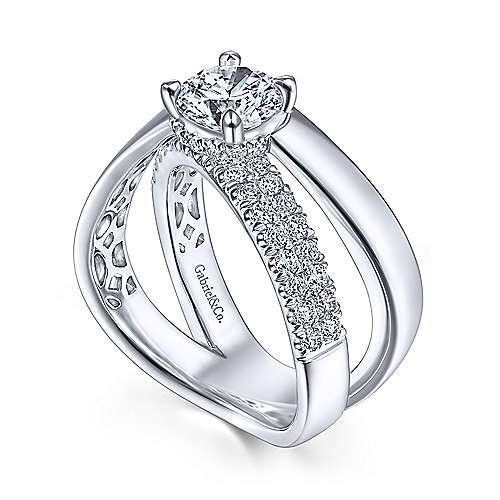 Gabriel & Co. ER14963R4W44JJ Shayla – 14K White Gold Round Criss Cross Shank Diamond Engagement Ring