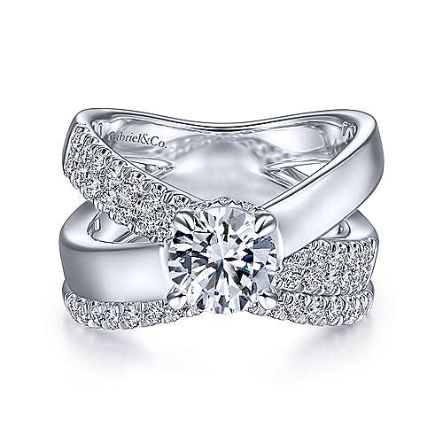 Gabriel & Co. ER14963R4W44JJ Shayla – 14K White Gold Round Criss Cross Shank Diamond Engagement Ring