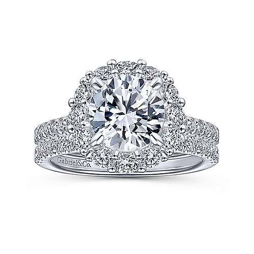 Gabriel & Co. Charmaine ER14968R8W44JJ – 14K White Gold Round Halo Diamond Engagement Ring