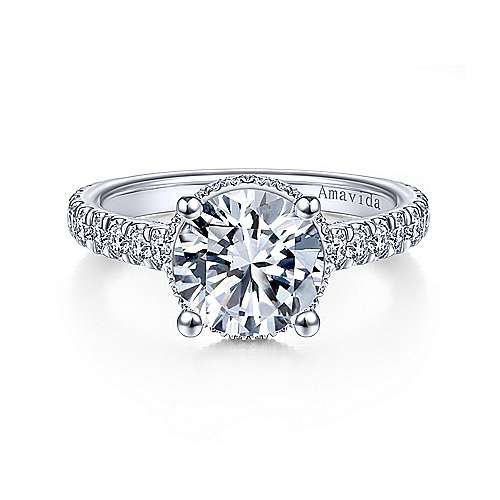 Gabriel & Co. Camden ER14976R8W83JJ – 18K White Gold Hidden Halo Round Diamond Engagement Ring