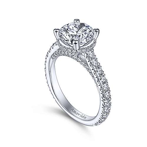 Gabriel & Co. Camden ER14976R8W83JJ – 18K White Gold Hidden Halo Round Diamond Engagement Ring