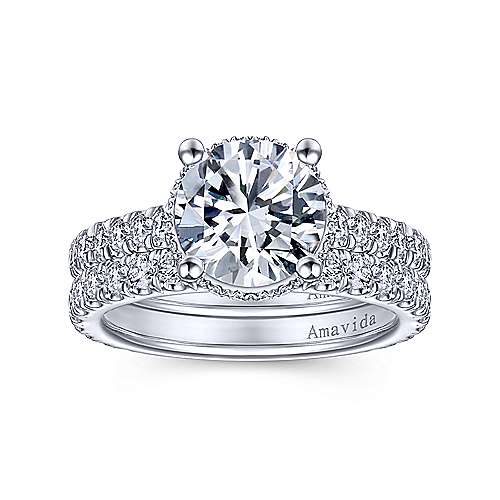 Gabriel & Co. Camden ER14976R8W83JJ – 18K White Gold Hidden Halo Round Diamond Engagement Ring