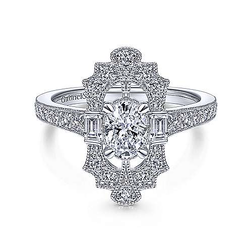Gabriel & Co. Duchess ER14979O2W44JJ – Art Deco 14K White Gold Oval Halo Diamond Engagement Ring
