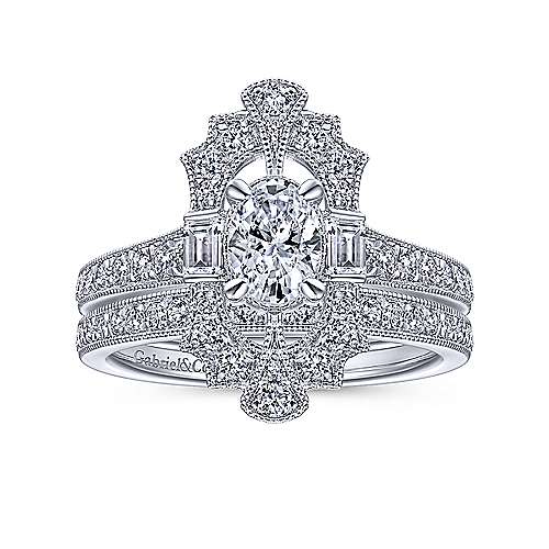 Gabriel & Co. Duchess ER14979O2W44JJ – Art Deco 14K White Gold Oval Halo Diamond Engagement Ring