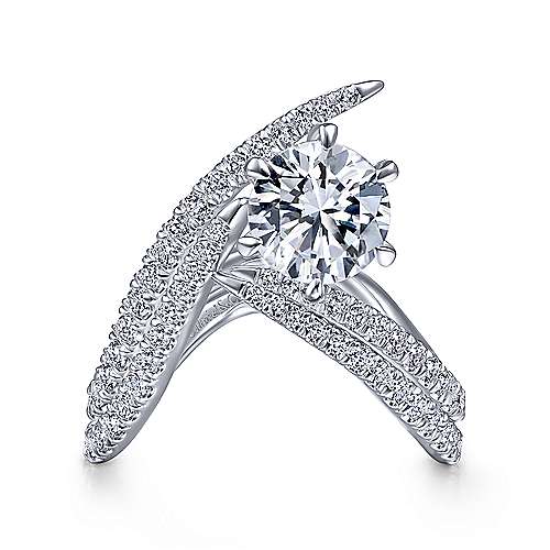 Gabriel & Co. R15012R6W44JJ Celestial – 14K White Gold Free Form Round Diamond Engagement Ring