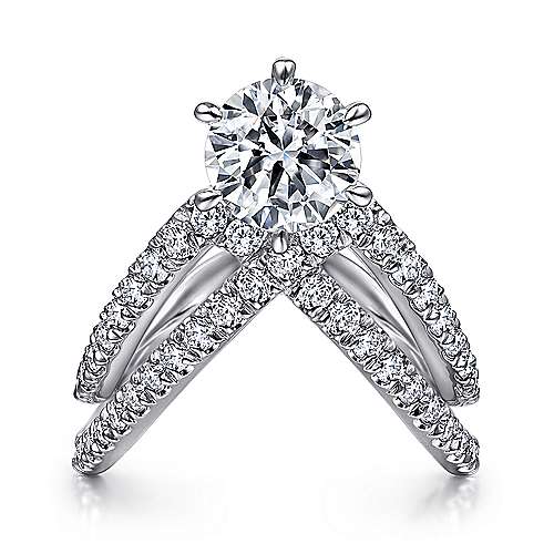 Gabriel & Co. R15013R6W44JJ Atlantis – 14K White Gold Free Form Round Diamond Engagement Ring