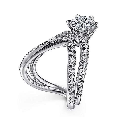 Gabriel & Co. R15013R6W44JJ Atlantis – 14K White Gold Free Form Round Diamond Engagement Ring